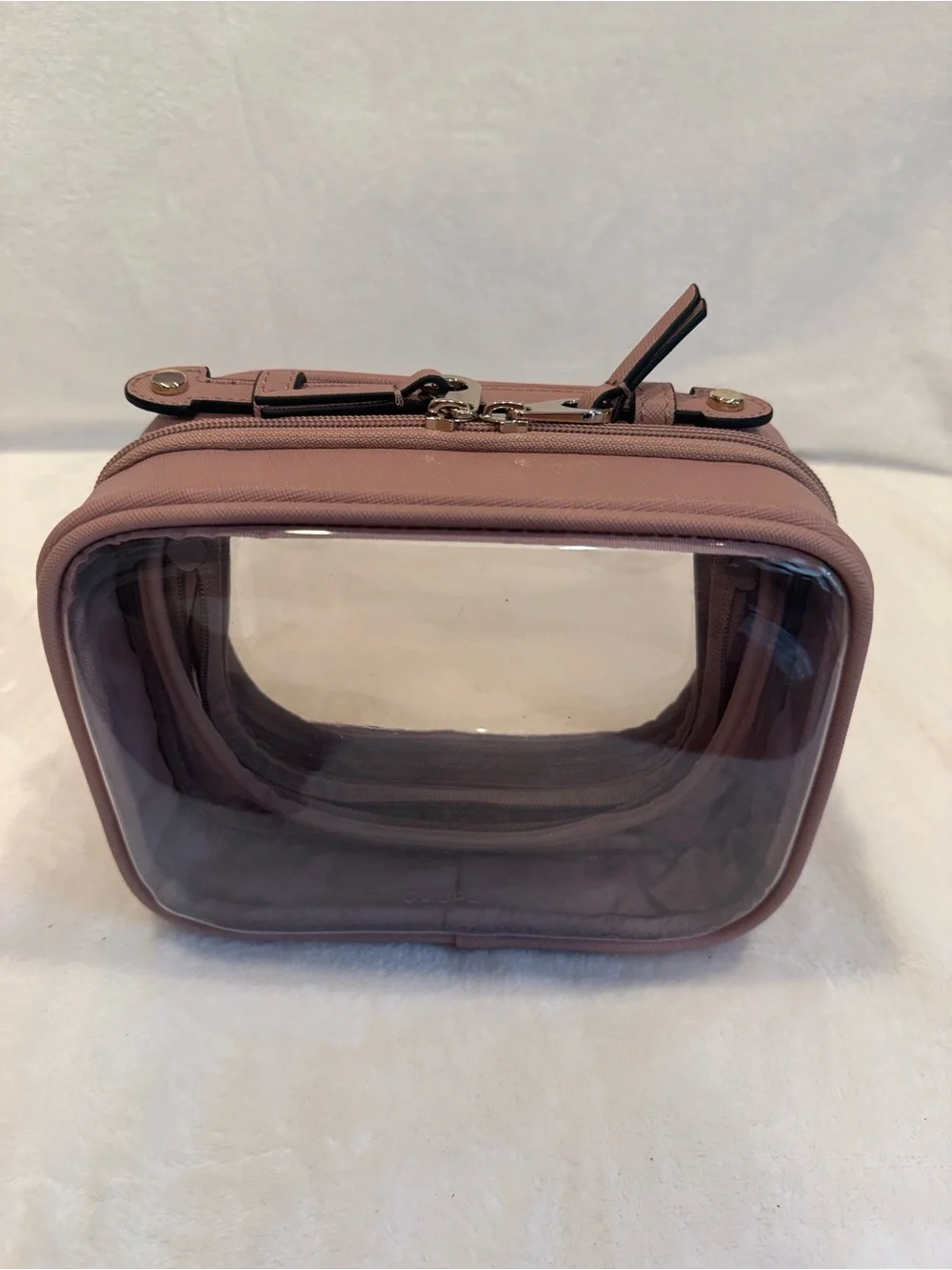 Calpak Small Clear Pink Travel Cosmetic Case in Mauve